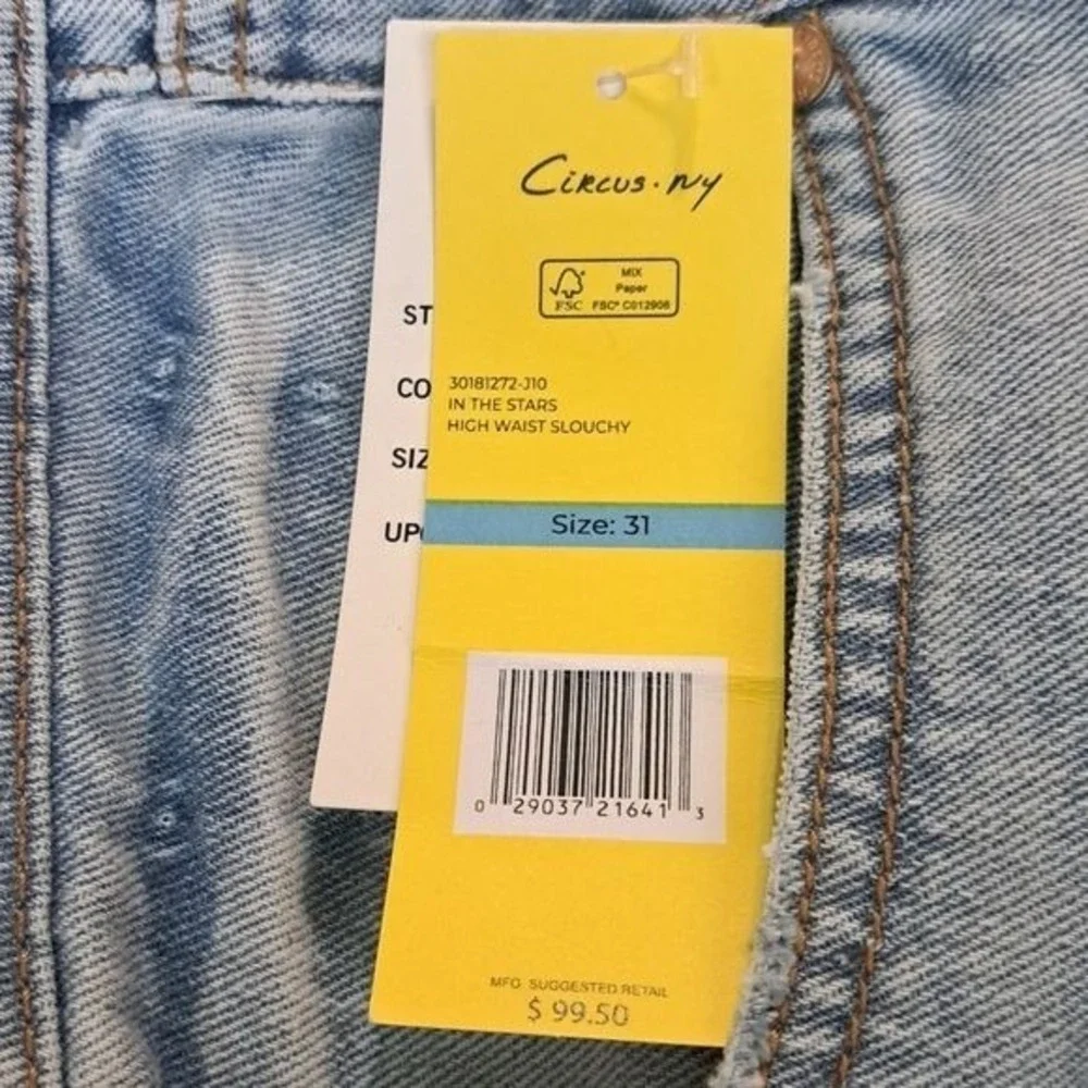 Circus NY High Waist Slouchy Distressed‎ Jeans in In The Stars Wash Size 31 New